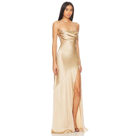 retrofete Emery Silk Crystal Embellished Gown Dress Nude Womens Size Small - Picture 15 of 16